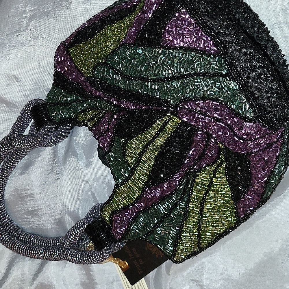 From India To You Beaded Purple, Green, Black Evening Handbag Bnwt Rt Ts